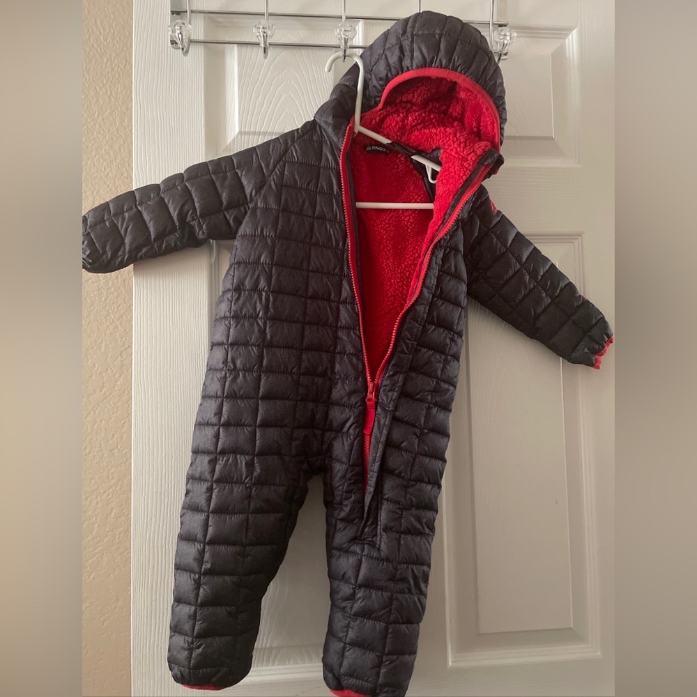Snozu Insulated Quilted Hooded RedSnowsuit 18m Black/ brown Fleece Lined EUC